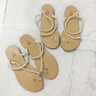 Beaded Strap Toe Loop Flat Sandals