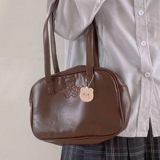 Bear Embroidered Faux Leather Tote Bag