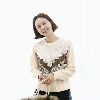 Round-neck Lace-detail Pullover