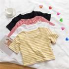Short-sleeve Striped Button Top