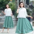Traditional Chinese 3/4-sleeve Top / A-line Maxi Skirt