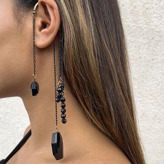 Faux Crystal Fringed Cuff Earring 2406 - 1 Pc - Gold & Black - One Size