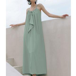 Spaghetti Strap Plain Maxi A-line Dress Mint Green - One Size