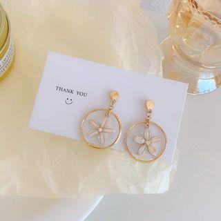 Alloy Flower Dangle Earring 1 Pair - 925 Silver Needle Earring - Flower - Gold - One Size
