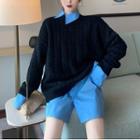 Asymmetrical Shirt / Cable Knit Sweater