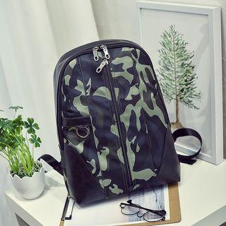 Camouflage Panel Faux Leather Backpack
