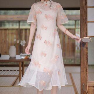 Short-sleeve Fish Embroidered Qipao