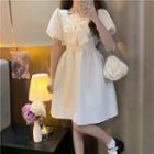 Short-sleeve Square Neck Bow A-line Dress