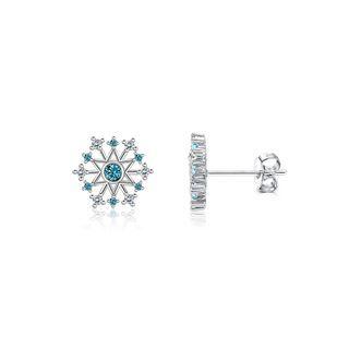Simple Snowflake Stud Earrings With Blue Austrian Element Crystal Silver - One Size