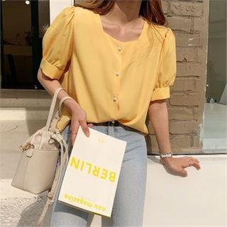 Square-neck Pearl-detail Blouse