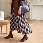 Accordion Pleated Plaid Skirt Brown - One Size