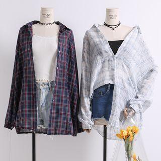 Lightweight Loose-fit Plaid Long Blouse