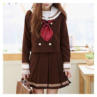 Set: Double-breasted Jacket + Mini Pleated Skirt
