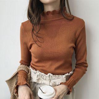 Mock-neck Ruffle-trim Sweater