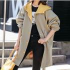 Letter Buttoned Hooded Long Jacket