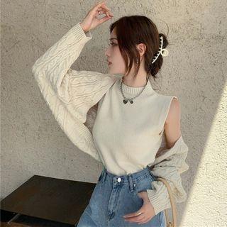 Sleeveless Mock Neck Knit Top / Cardigan