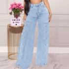 Washed Button-accent Wide Leg Jeans