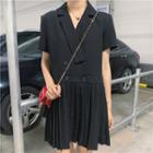 Short-sleeve Double Breasted Mini Pleated Dress