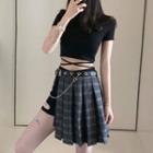 Short-sleeve Top / Plaid Mini Skirt / Belt / Shorts
