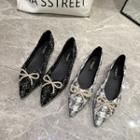 Faux Pearl Ribbon Pointy-toe Tweed Flats