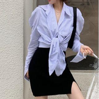 Wrap Shirt / Spaghetti Strap Mini Sheath Dress