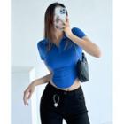 Collared V-neck Skinny Crop T-shirt In 5 Colors