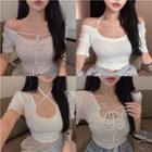 Short-sleeve Strappy T-shirt White - One Size