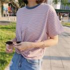 Knot Front Striped Short Sleeve T-shirt