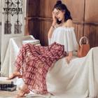 Patterned Chiffon Slit Wide-leg Pants