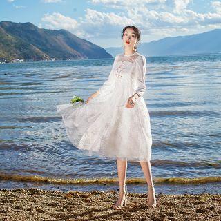 Embroidered Lace-panel A-line Dress