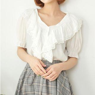 Short-sleeve Ruffle Blouse Off-white - One Size