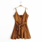 Spaghetti Strap Dotted Tie-front A-line Dress