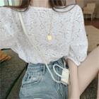 Lace Puff-sleeve Blouse White - One Size