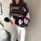 Floral Stripe Sweater As Shown In Figure - One Size