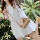 Elbow-sleeve Mesh Overlay T-shirt Tunic