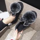 Faux Suede Pompom Rhinestone Accent Lined Loafers