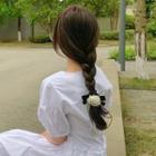 Flower Faux Pearl Velvet Bow Hair Tie White - One Size