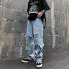 Mock Two Piece Ripped Jeans