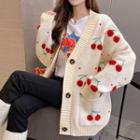 V-neck Cherry Print Cardigan