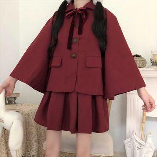Bow-neck Cape Coat / Sleeveless Mini A-line Dress