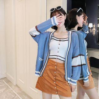 Contrast-trim Open Front Cardigan