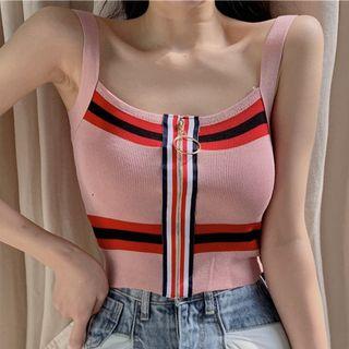 Sleeveless Color Block Zip Knit Top