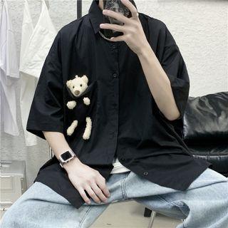 Elbow-sleeve Bear Accent Shirt
