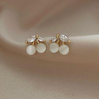 Cherry Faux Cat Eye Stone Alloy Earring 1 Pair - Earrings - White - One Size