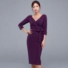 Long-sleeve Tie-side Sheath Dress