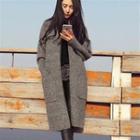 Open-front Midi Cardigan Khaki - One Size