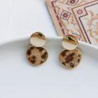 Leopard Print Disc Dangle Earring 1 Pair - Brown Leopard - Gold - One Size