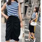 Set: Sleeveless Striped Top + Fitted Skirt