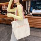 Lettering Embroidered Canvas Tote Bag