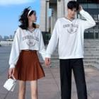 Couple Matching Lettering Sweatshirt / Belt / Mini Pleated Skirt / Straight Leg Pants / Set